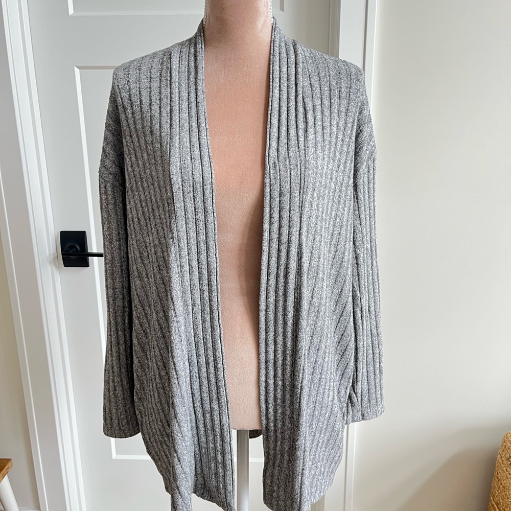 Eri + Ali Gray Open Front Women's Sweater